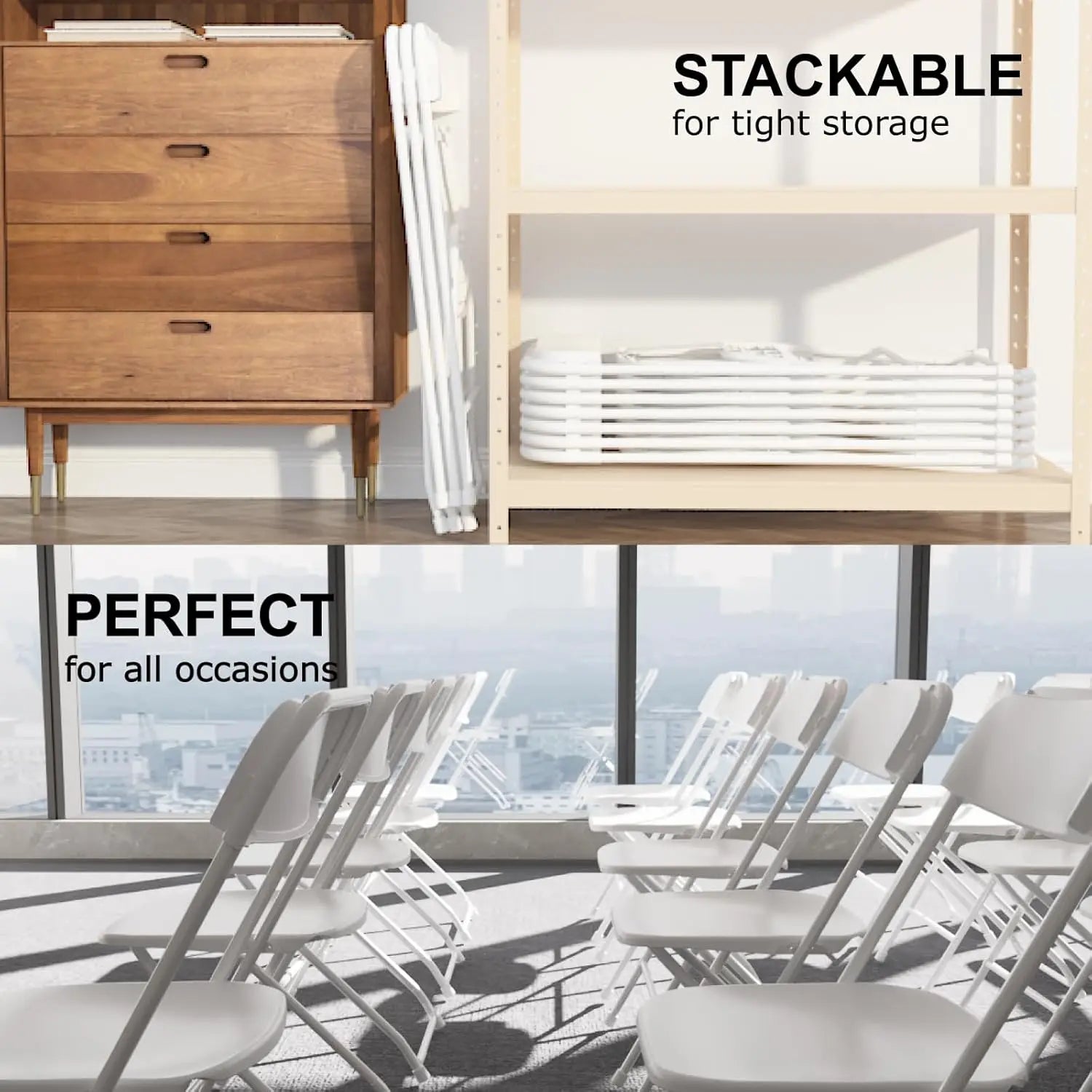 Folding chair compact stackable storage ergonomic design lifestyle